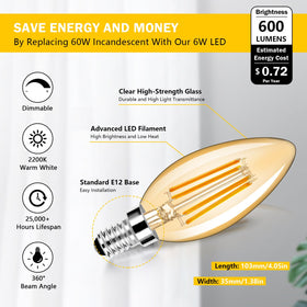 BesLowe E12 candle bulbs with LED filaments add vintage chandelier charm.