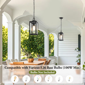 BesLowe pendant light with adjustable chain for versatile ceiling heights on exterior.