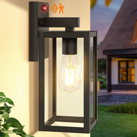 BesLowe upgraded motion sensor outdoor wall light, front view, durable black finish.