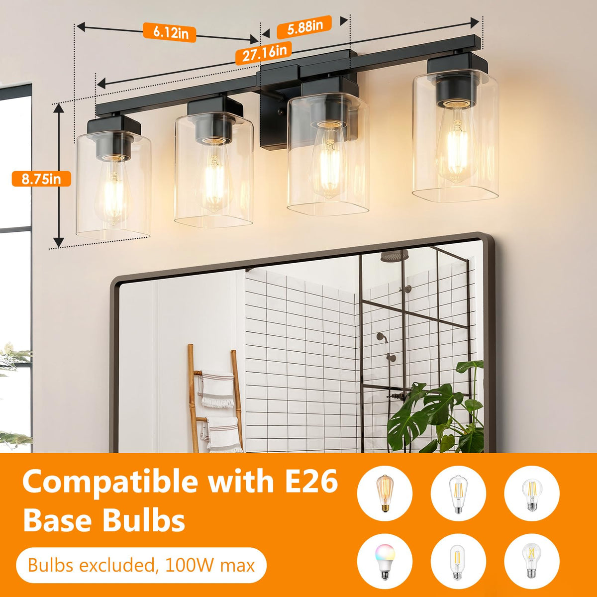 BesLowe vanity light mounted up or down, customizable installation