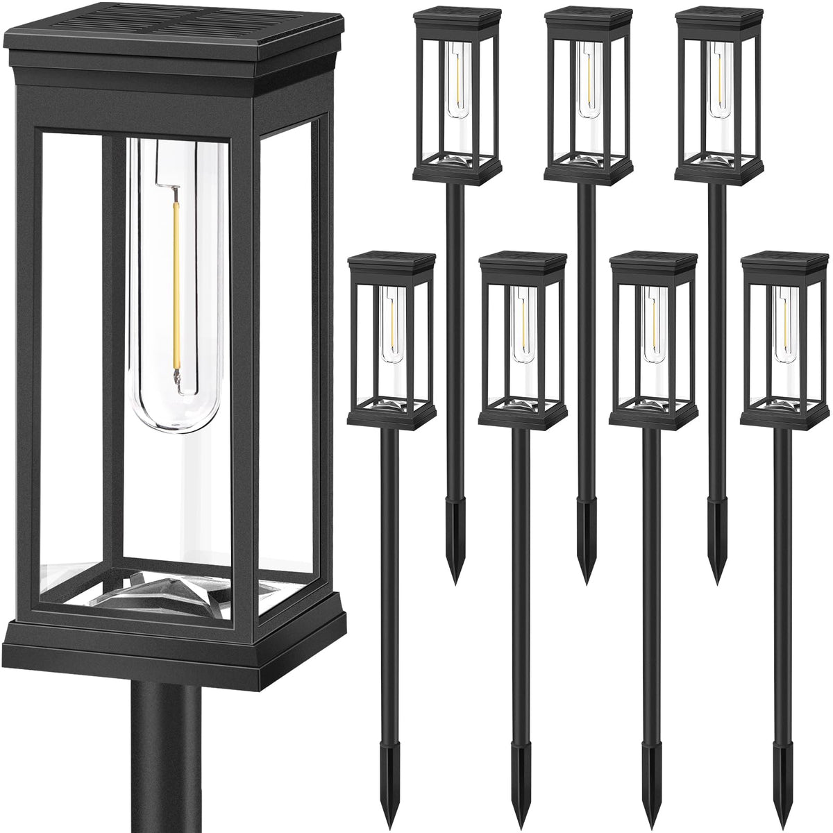 BesLowe warm-white garden walkway light lighting a nighttime garden path.