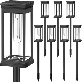 BesLowe warm-white garden walkway light lighting a nighttime garden path.