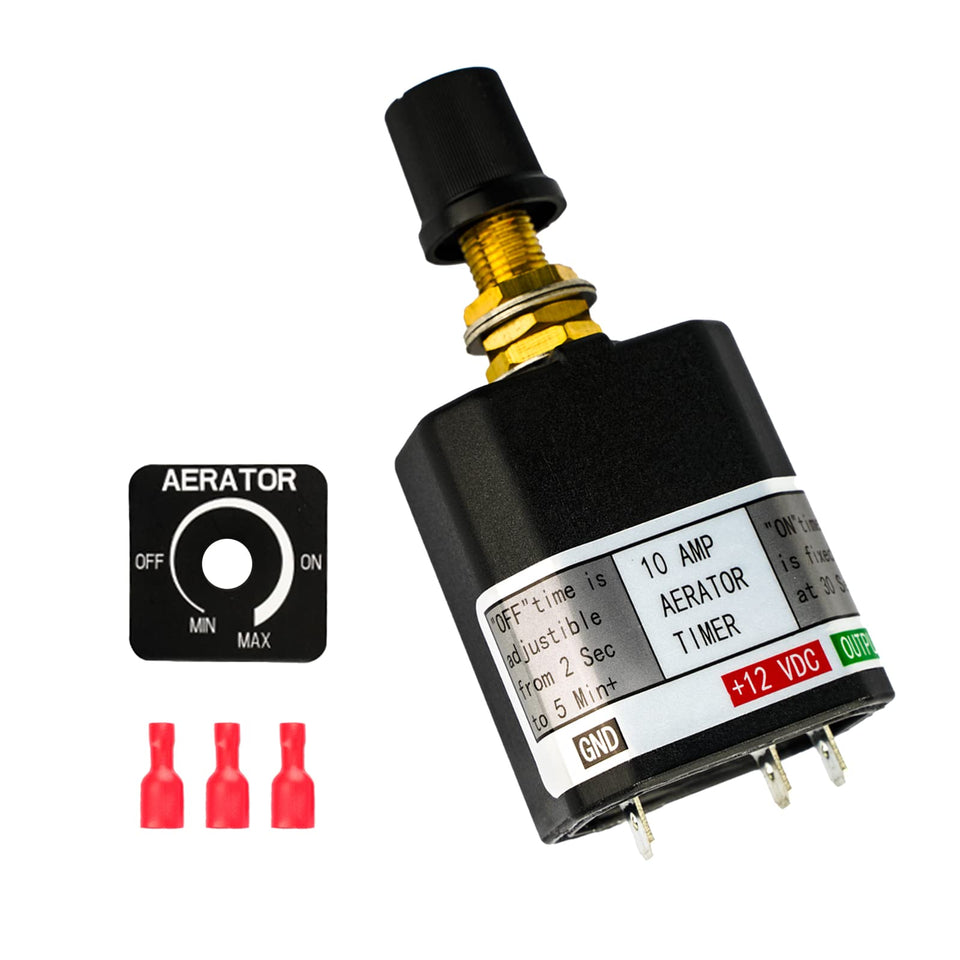 Besramtic Livewell timer front view showing compact 12V control for boat aeration.