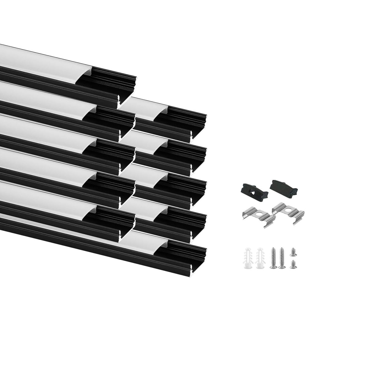 Besseto LED channel assembly in black for organized under-cabinet lighting.