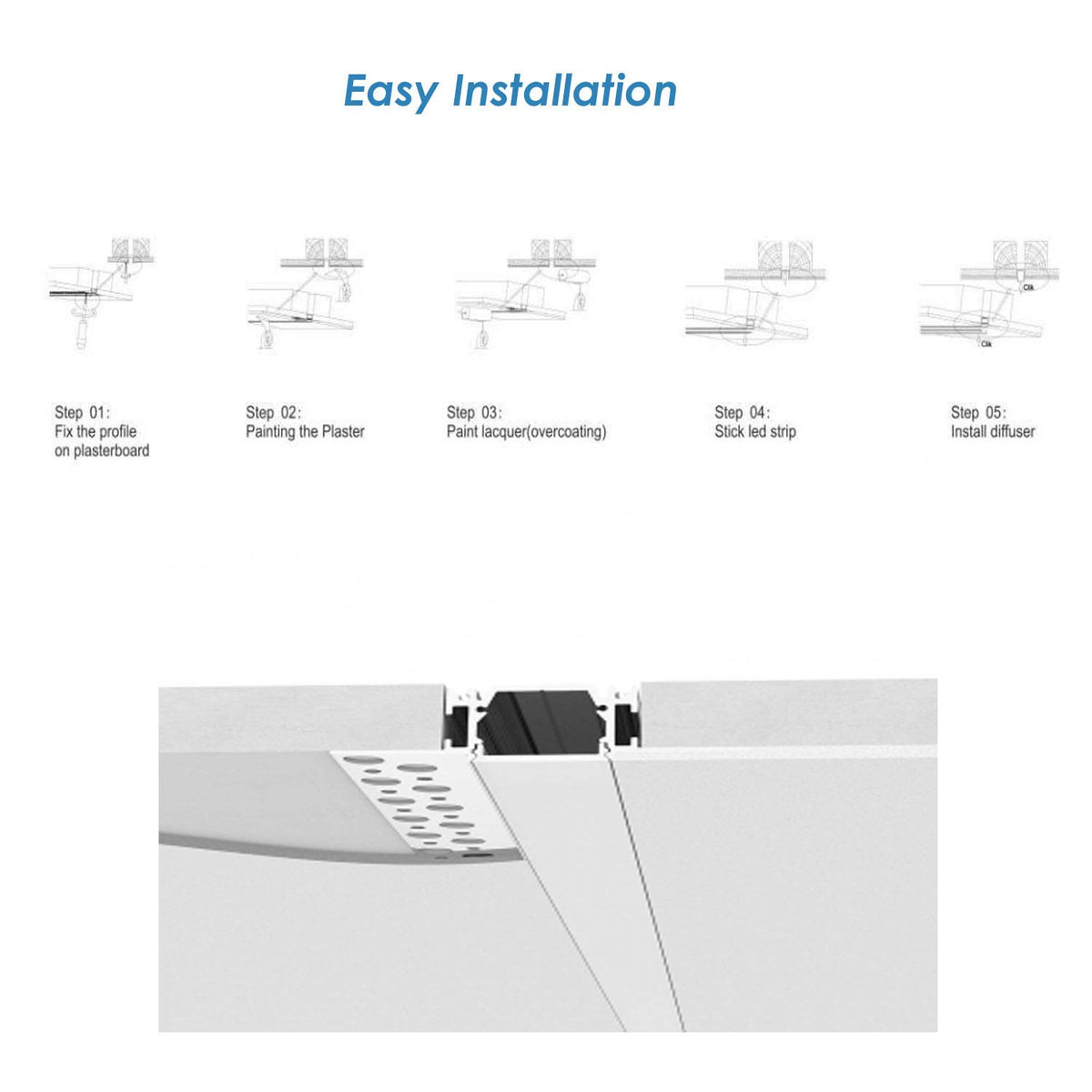 Besseto inside-wall installation demonstrating trimless plaster integration