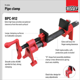 The BESSEY BPC-H12 wide-foot design improves stability and reach for clamps.