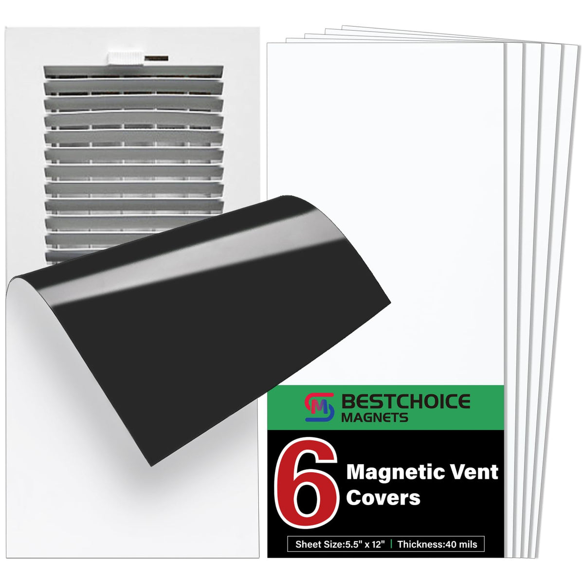 BEST CHOICE MAGNETS vent-cover front view shows secure magnetic hold for 5.5 x 12 inch vents.