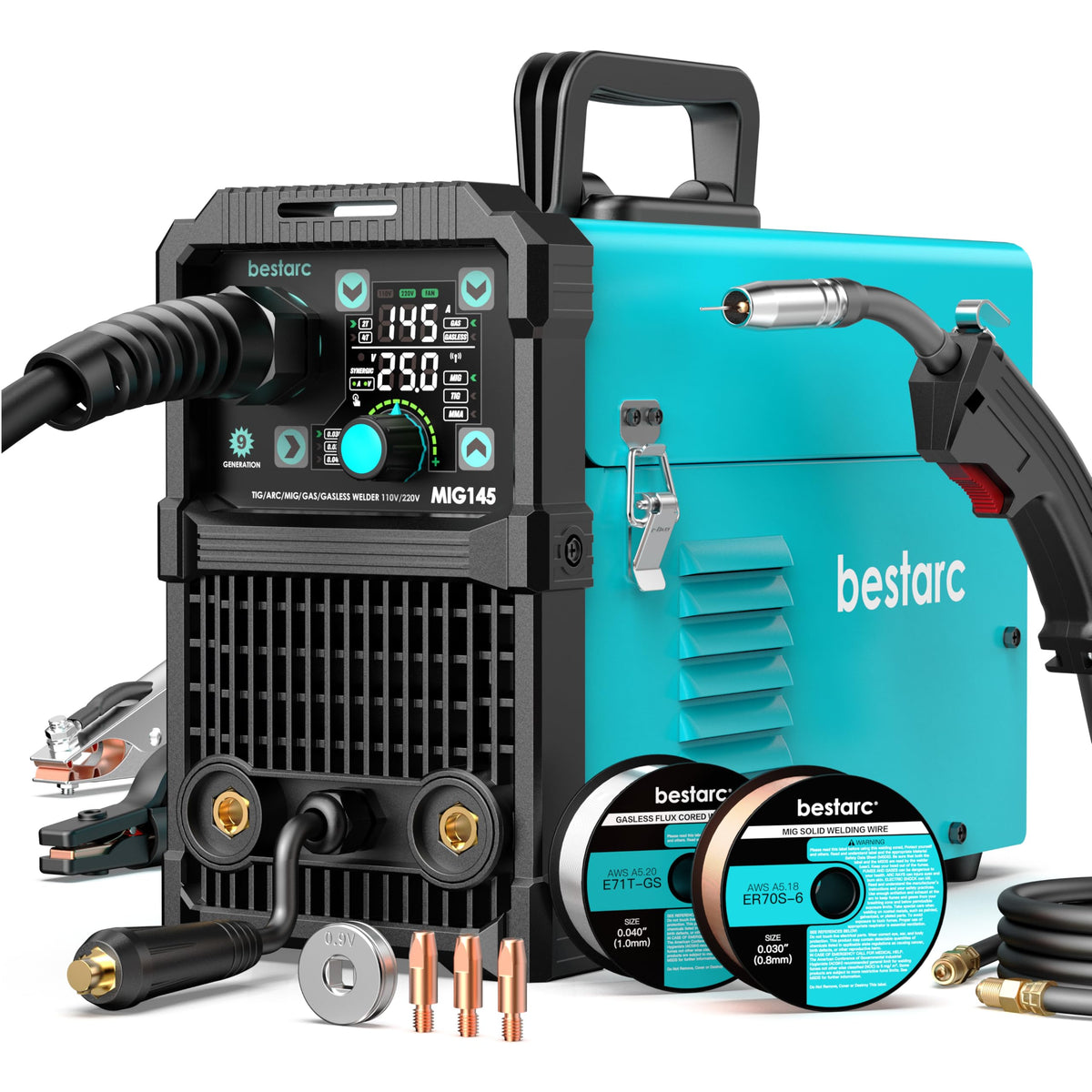 Bestarc MIG145 welder front panel with clear controls for quick adjustments