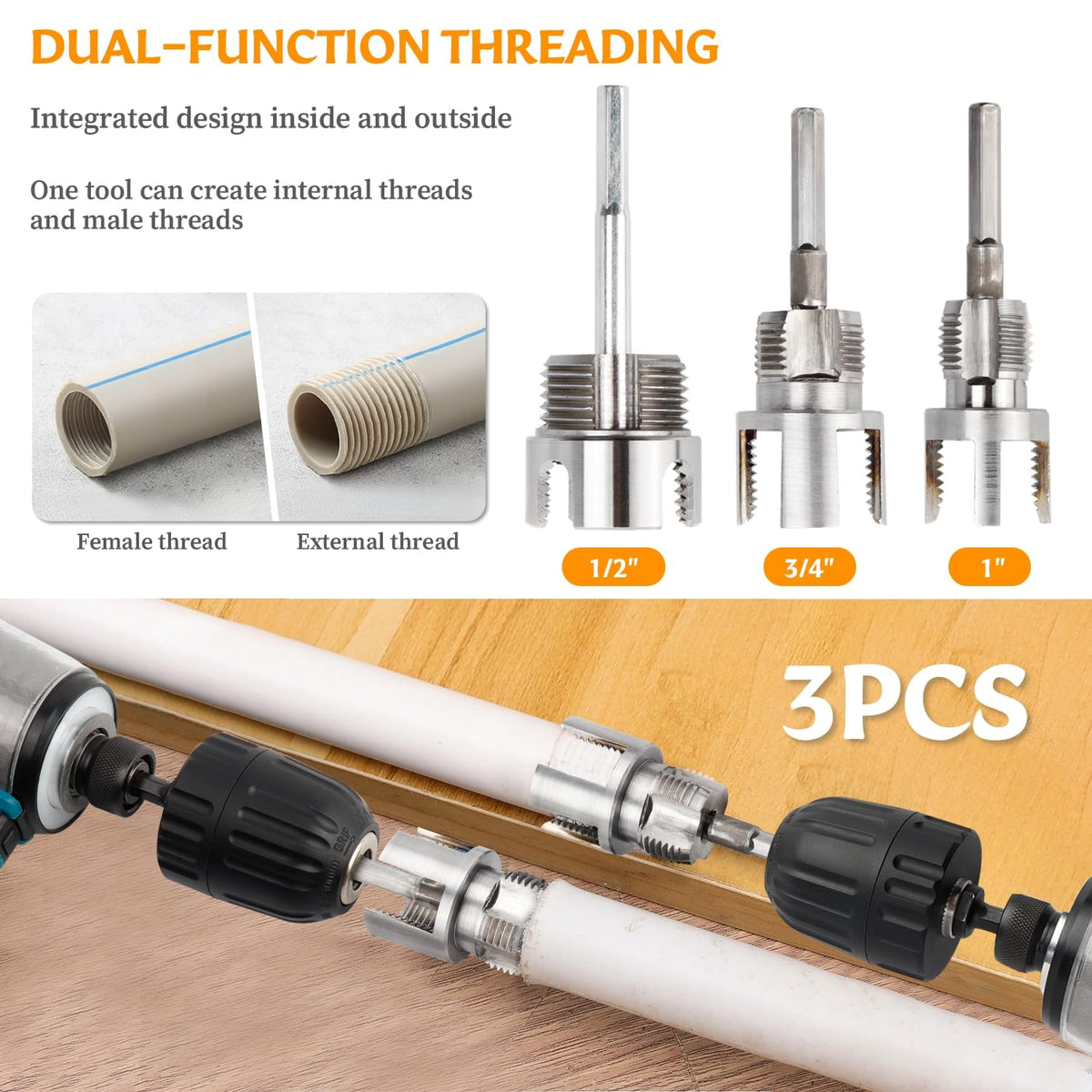 Bestgle thread cutting action on PVC pipe for clean, precise threading.