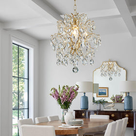 Bestier Gold Modern Pendant fixtures create dining room ambiance with crystal shine.