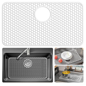 Bestjing silicone sink mat 26x14 with rear drain protects the sink surface.