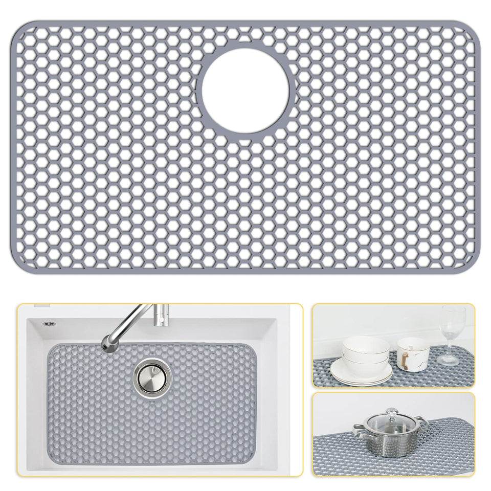 Bestjing silicone sink mat with rear drain protecting the sink surface