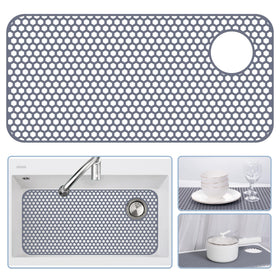 Bestjing silicone sink mat with top-right drain hole protects large farmhouse sinks and aids air-drying