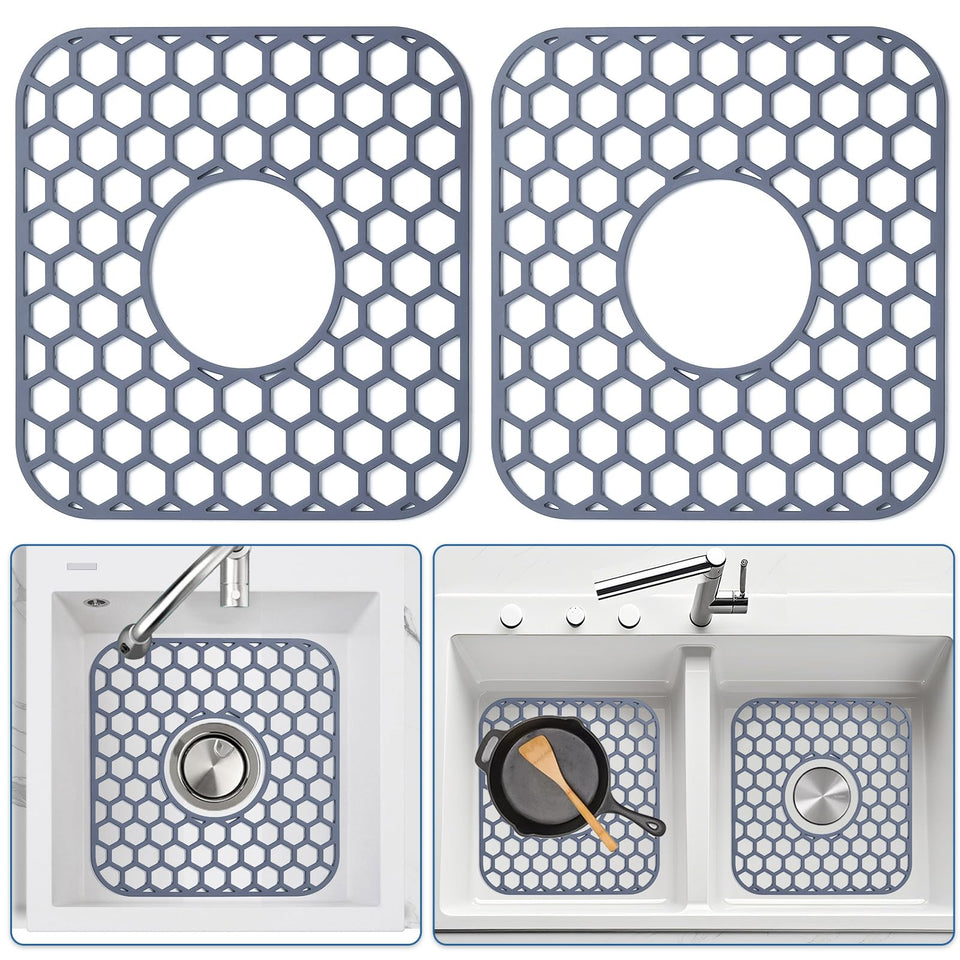 Bestjing silicone sink protector 12x11 covers the sink base to prevent scratches.