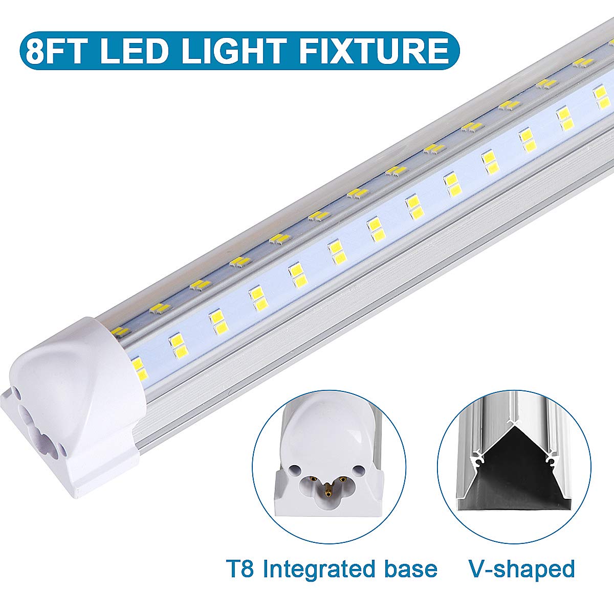 BSK.BESTKA 8ft LED shop light demonstrates 270-degree illumination across a workspace.