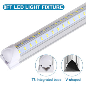 BSK.BESTKA 8ft LED shop light demonstrates 270-degree illumination across a workspace.