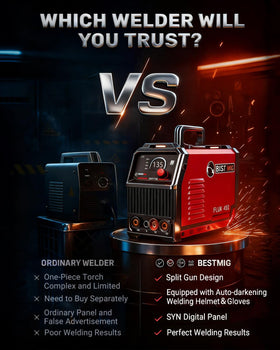 BESTMIG 135A side panel highlights intuitive controls for quick setup.