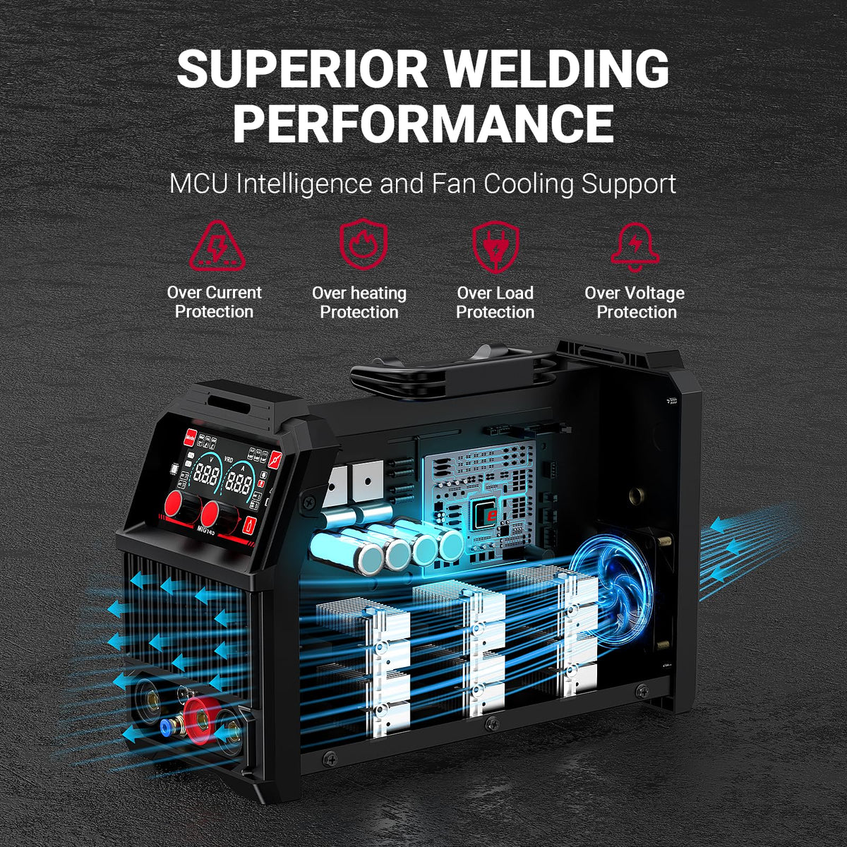 BESTMIG 145A high-contrast LCD display helps monitor voltage and current precisely