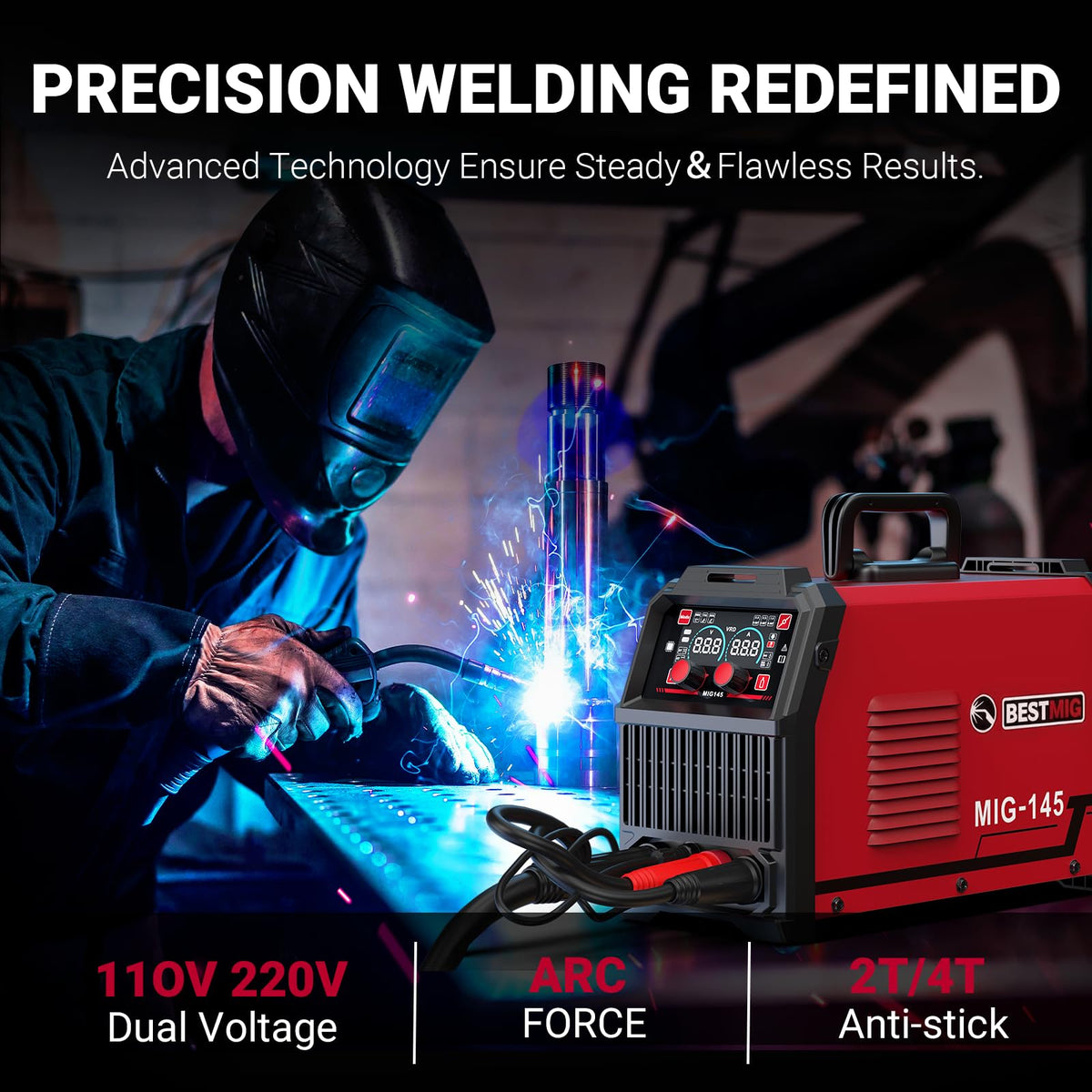 BESTMIG 145A MIG-TIG-MMA welding in action demonstrates versatility across metals