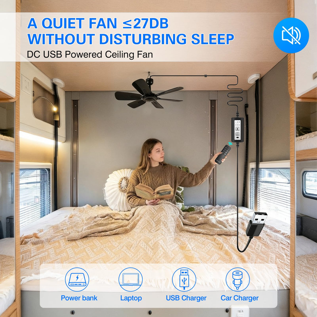 Bestmoument ceiling fan with timing function for overnight comfort.