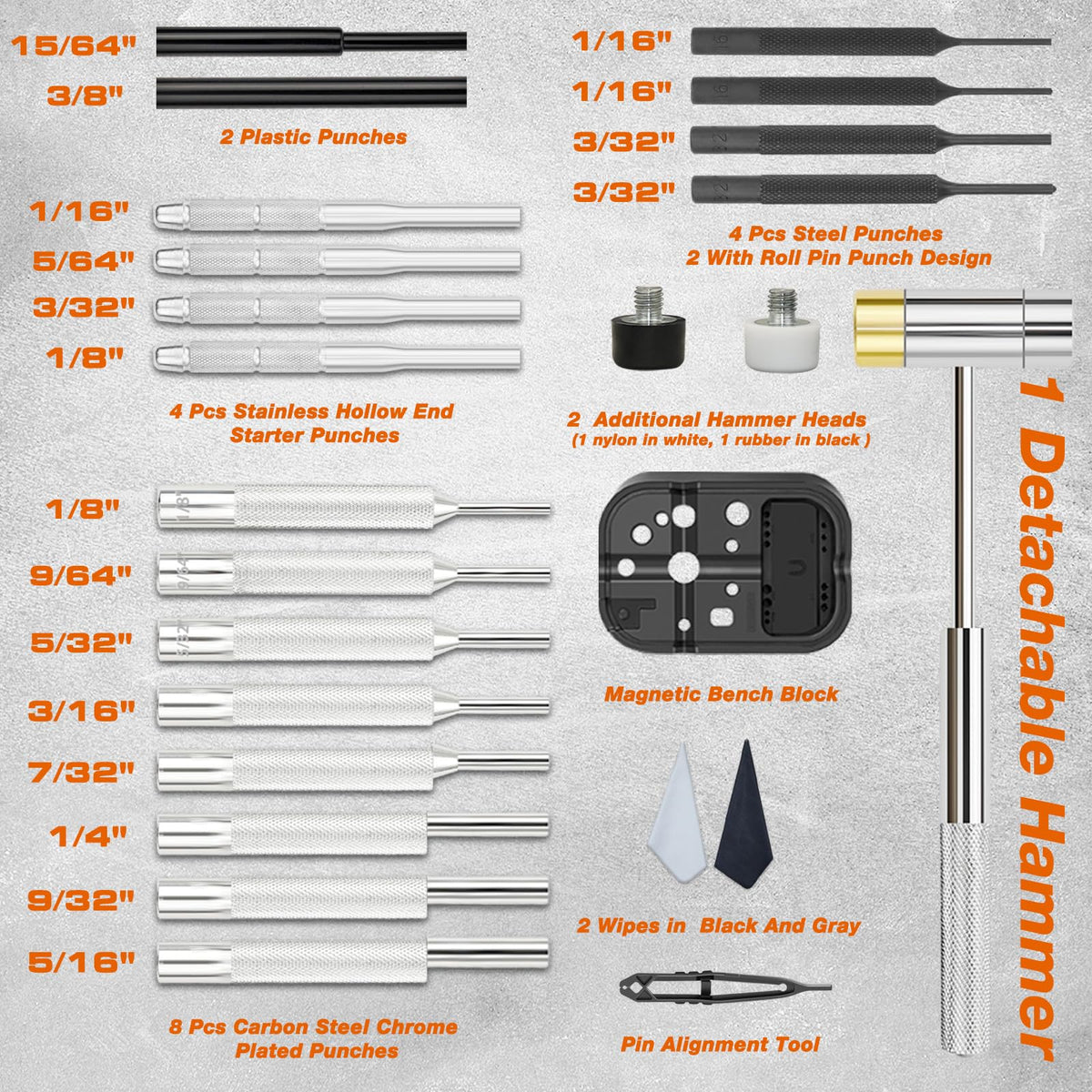 BESTNULE punch set showing punch sizes array for precise metalwork