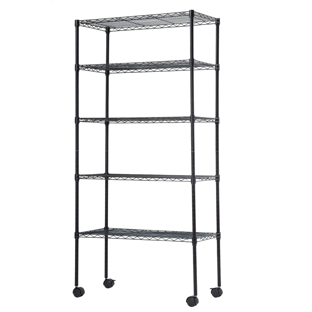BestOffice 5-tier shelf with wheels, front view, ideal for organized kitchen or garage.