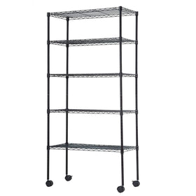 BestOffice 5-tier shelf with wheels, front view, ideal for organized kitchen or garage.