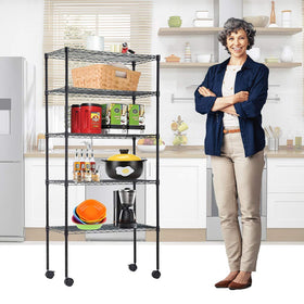 BestOffice 5-tier shelf with wheels, side view, mobile storage solution for workspace.