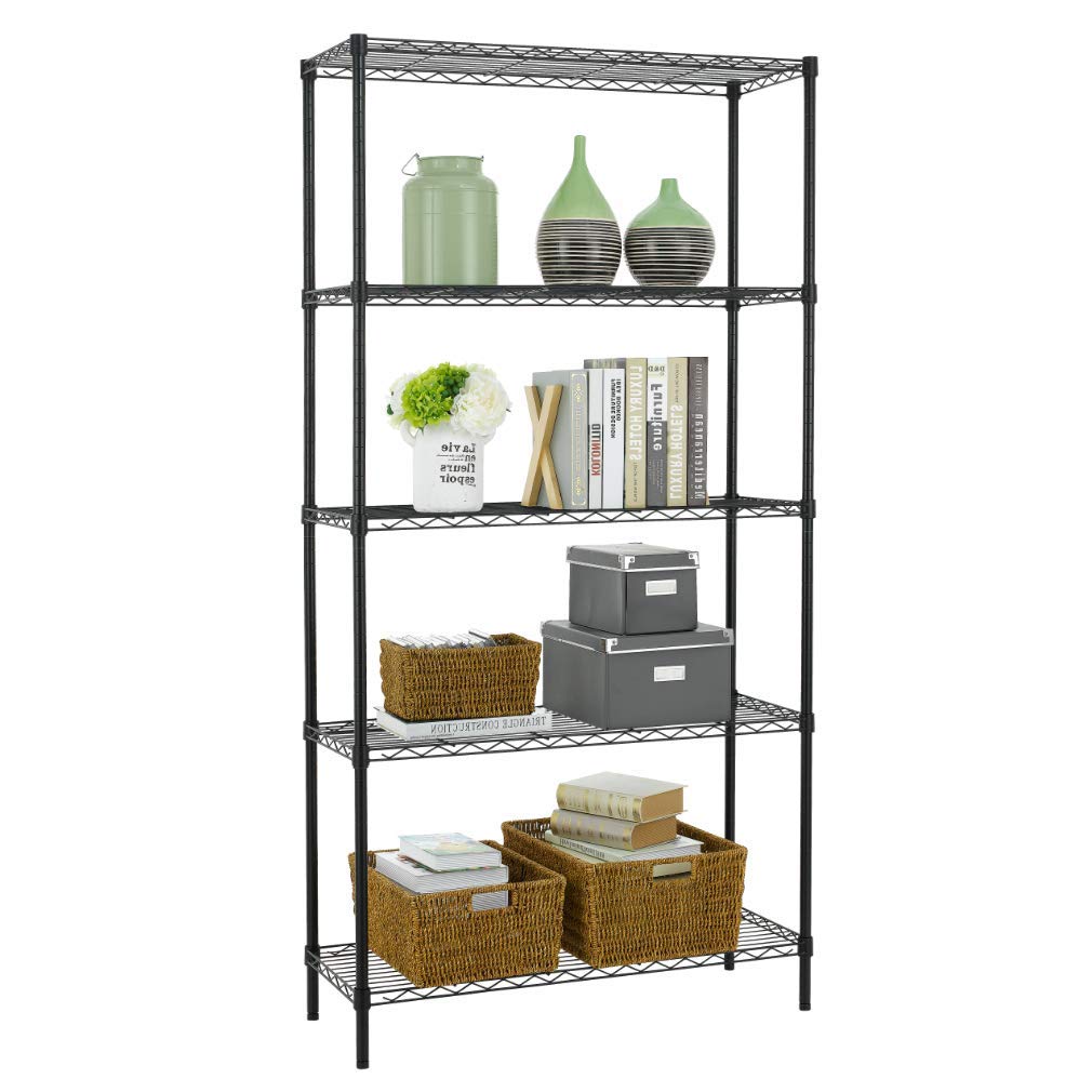 BestOffice 5-tier wire shelving unit in black for garage and pantry storage.