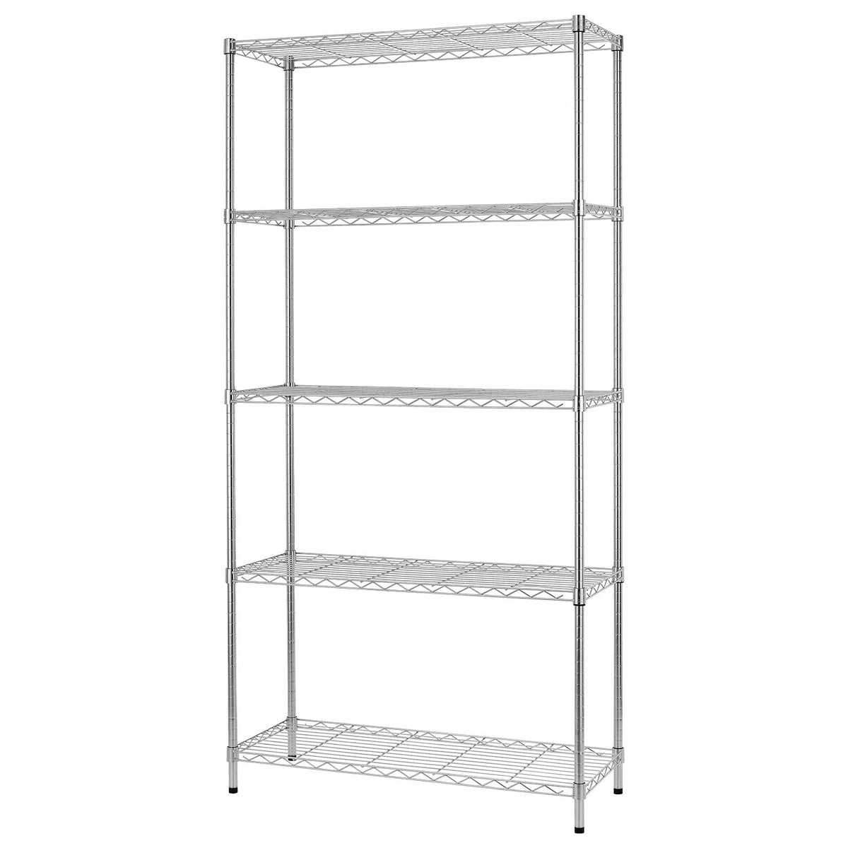 BestOffice 5-tier chrome wire shelves, assembly view, ideal for garage storage.