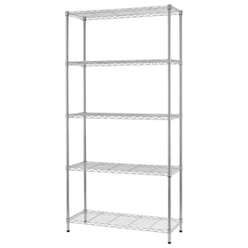 BestOffice 5-tier chrome wire shelves, assembly view, ideal for garage storage.