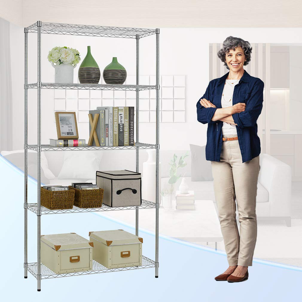 BestOffice heavy-duty wire shelving unit, supports heavy items safely.