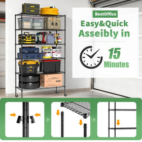 BestOffice black finish shelving unit adds a sleek, corrosion-resistant look.