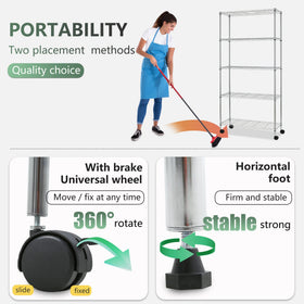 BestOffice wire shelf with wheels chrome finish easy mobility