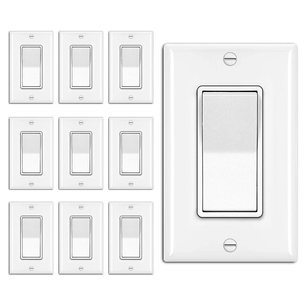 BESTTEN 10-pack 3-way decorator wall switch enables versatile lighting control from two locations.