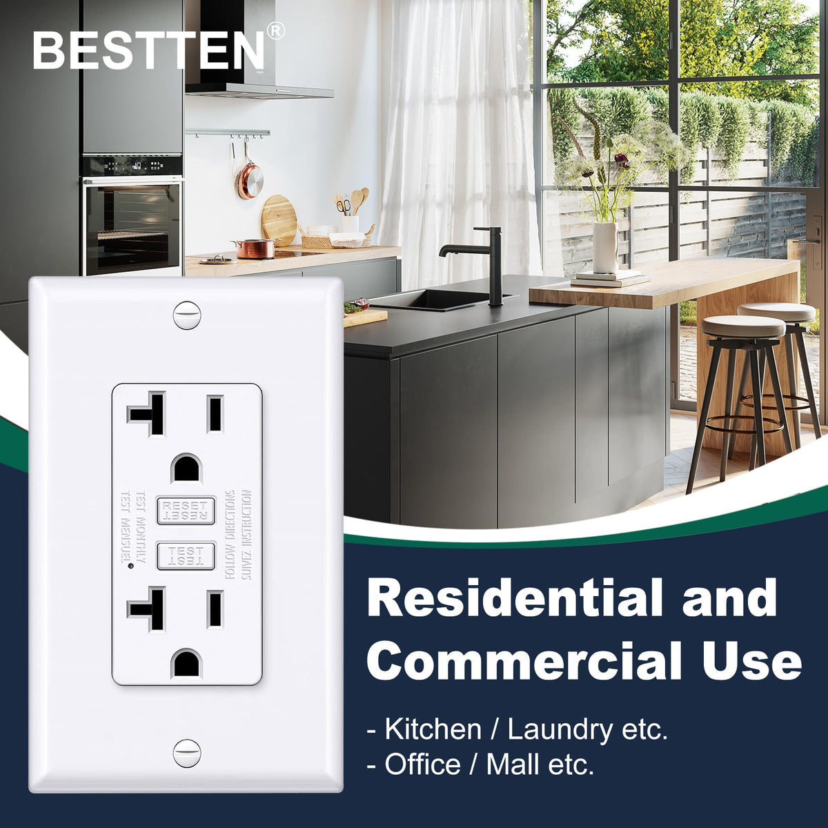 Bestten 10-pack white GFCI outlets for multiple rooms