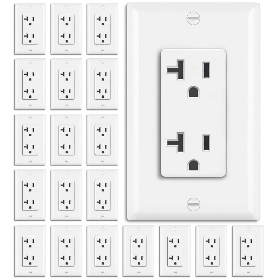 BESTTEN 20A decorator outlet front view, sleek white finish for modern spaces.