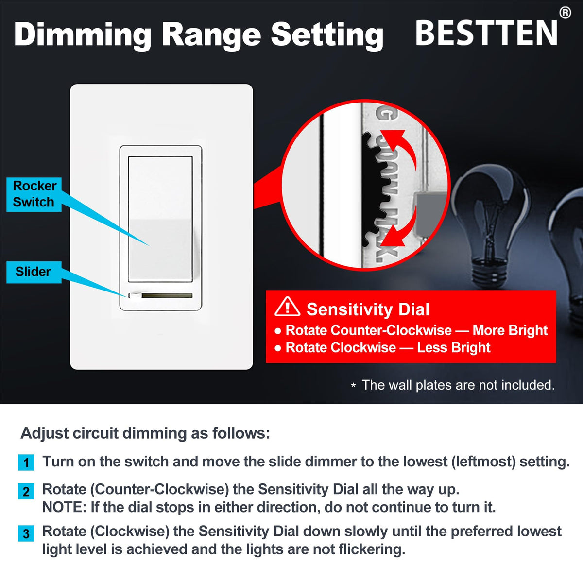 BESTTEN dimmer installed in-wall for a clean, seamless look