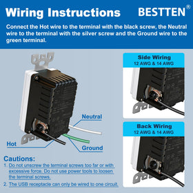 BESTTEN 65W USB-C outlet back-wiring ready image for flexible installation.