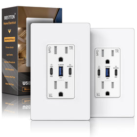 BESTTEN 65W USB-C outlet front view shows three ports for versatile charging.
