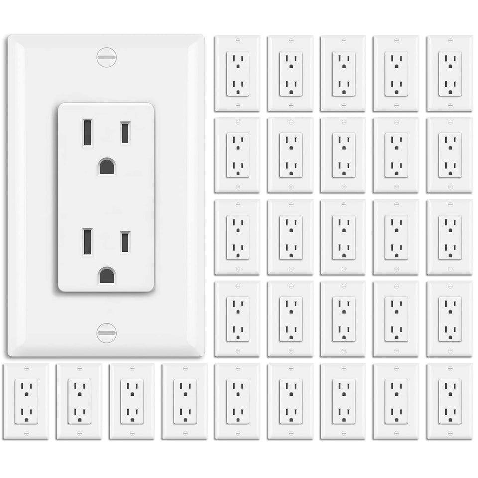 BESTTEN decorator receptacle 30-pack, white, ideal for new construction and renovations.