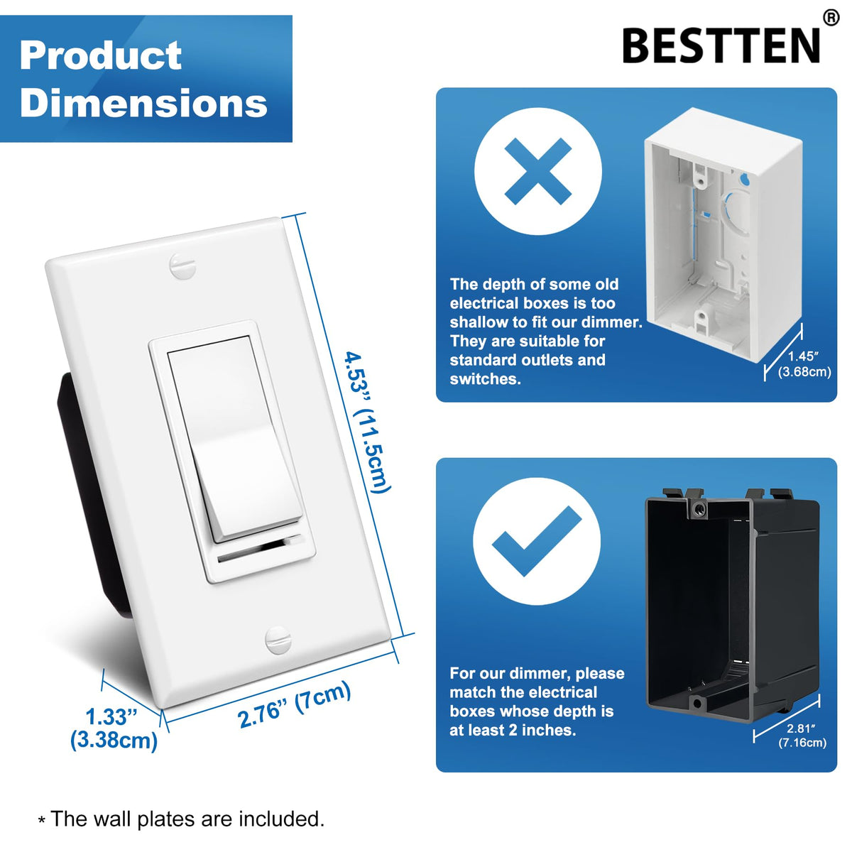 BESTTEN dimmer switch horizontal slider for smooth dimming