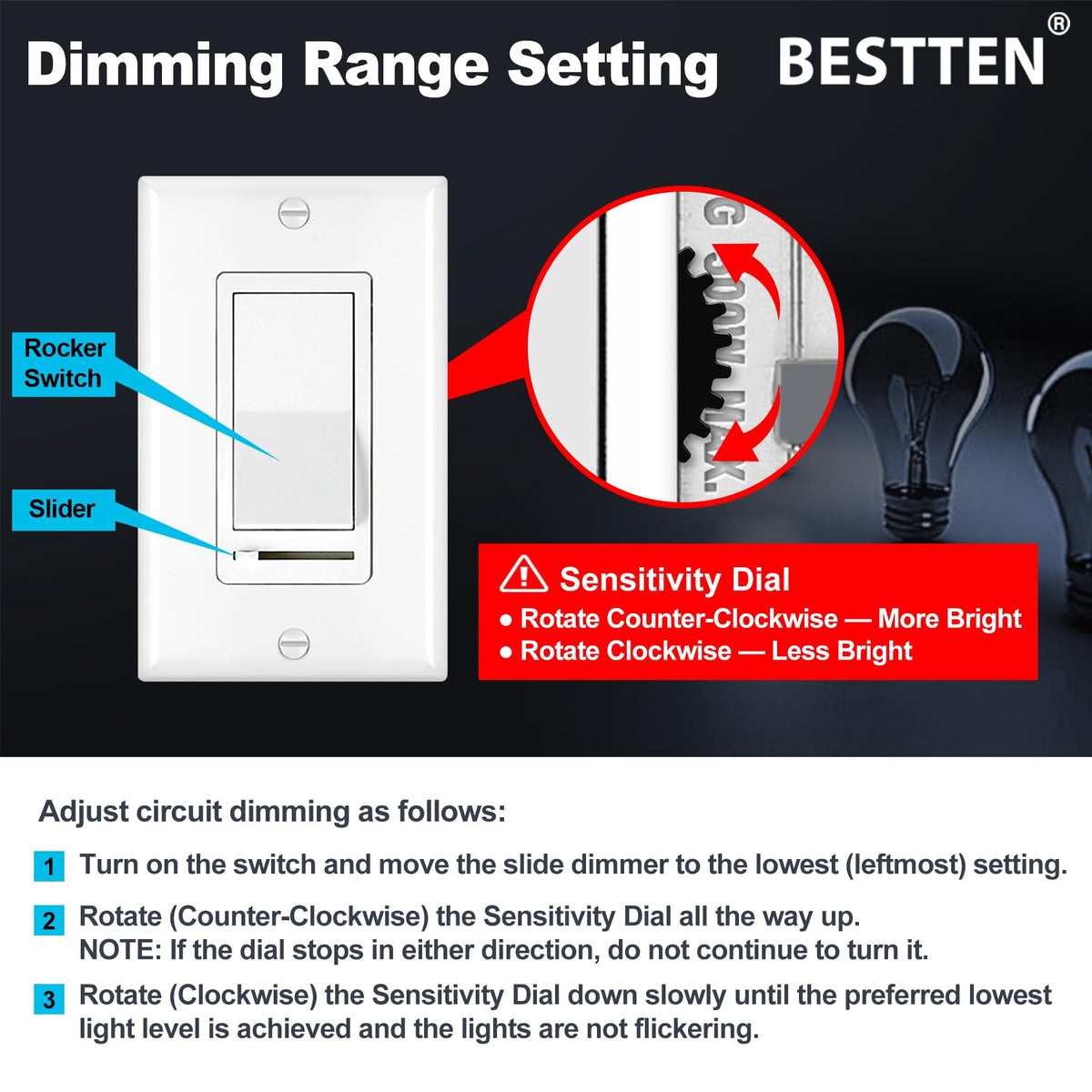 BESTTEN dimmer switch memory function recalls last brightness