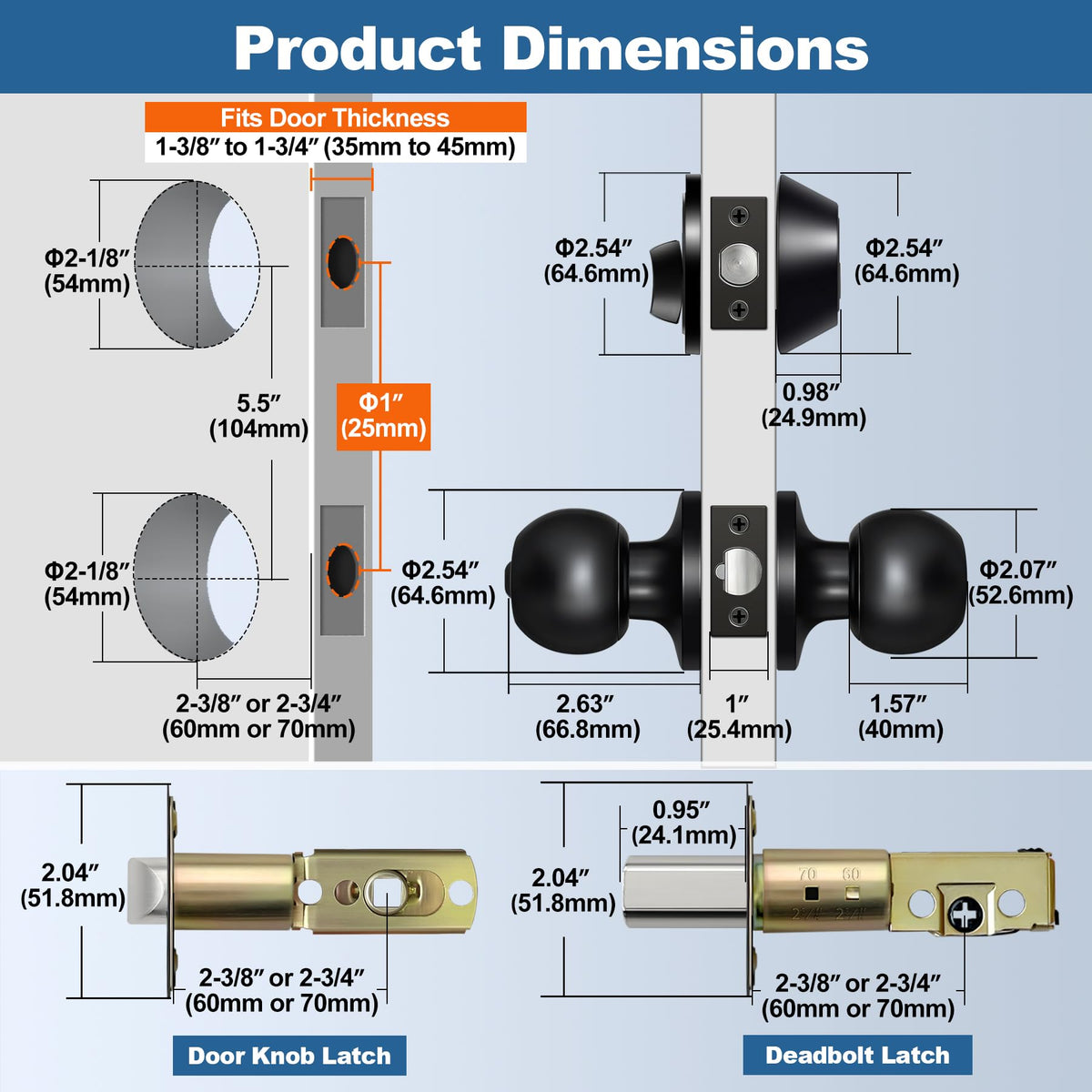 BESTTEN door thickness 35-45mm compatibility for versatile mounting.