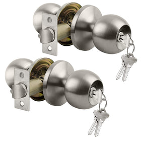 BESTTEN entry door knob lock satin nickel two-pack shown on exterior door