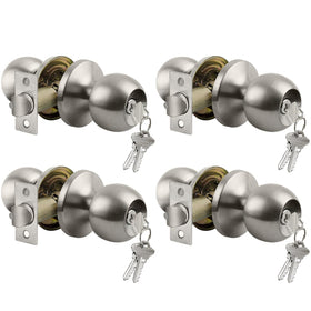 BESTTEN four-pack door knob with lock in satin nickel for keyed-different exterior entry