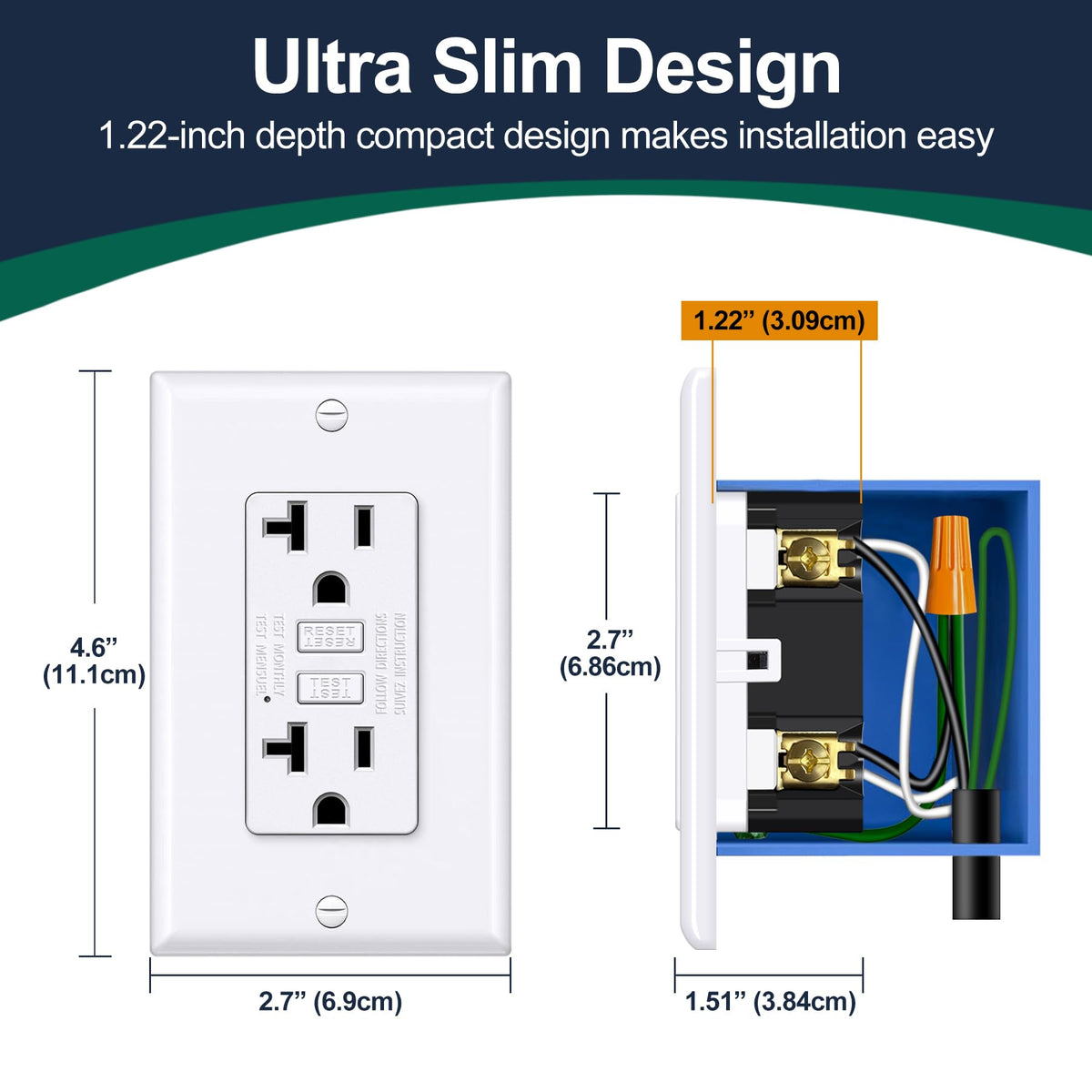 Bestten GFCI outlet with side wiring for secure connections