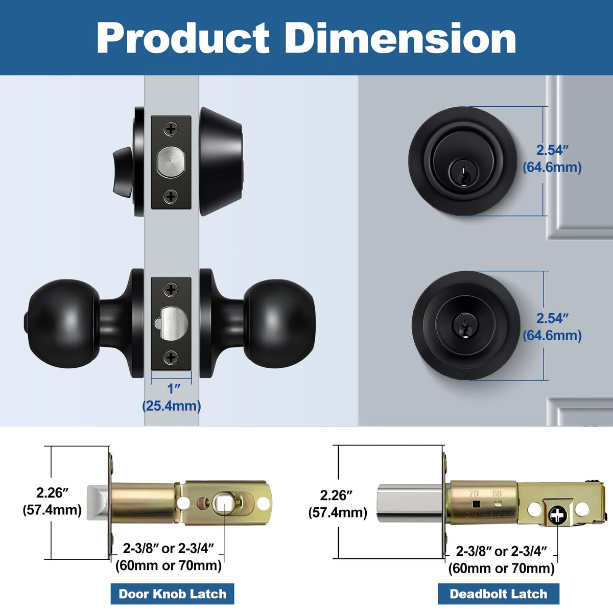 BESTTEN keyed-alike knob set closeup, matte black finish for durable exterior use