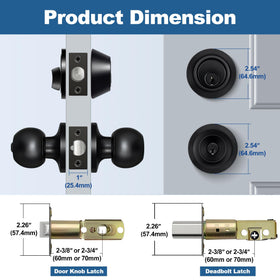BESTTEN keyed-alike knob set closeup, matte black finish for durable exterior use