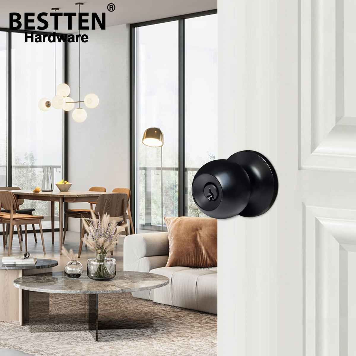 BESTTEN keyed entry door knob pack door thickness range fits 1-3/8 to 1-3/4 in doors